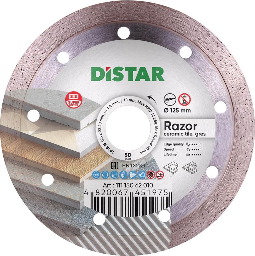 Distar Diamant-Trennscheibe für Keramik und Feinsteinzeug 125mm 1A1R Razor