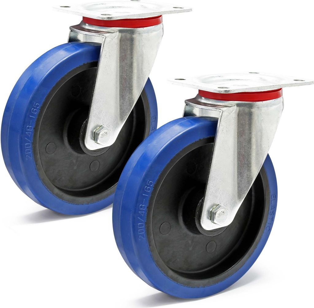 Wiltec Lenkrollen Set 2x Transportrolle ungebremst Ø200mm bis 350kg pro Rad mit Kunststoffrad und Anbauplatte, leiser Lauf, Transportrollen Möbel...