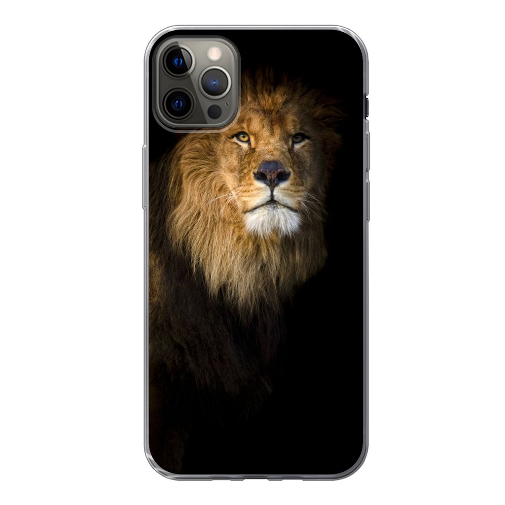 MuchoWow Handyhülle Schutzhülle Hülle für iPhone 13 Pro Max Löwe - Licht - Schwarz - Porträt Silikon Softcase Handy Hülle - Mobiltelefon