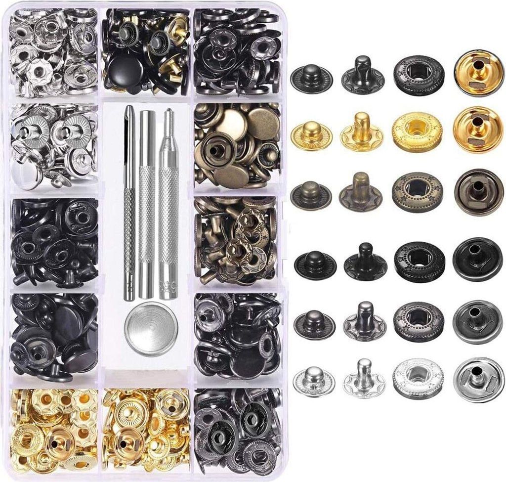 120er-Set Leder-Druckknöpfe, 6 farbige Metalldruckknöpfe mit 4 Befestigungswerkzeugen für Kleidung, Leder, Jacken, Jeanskleidung, Taschen, Armb...