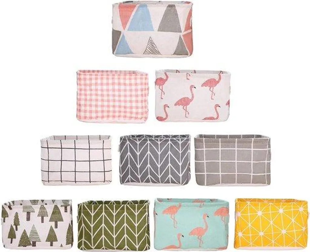 Boîtes de Rangement en Lin pour Étagère - Organiseurs de Bureau Lot de 10