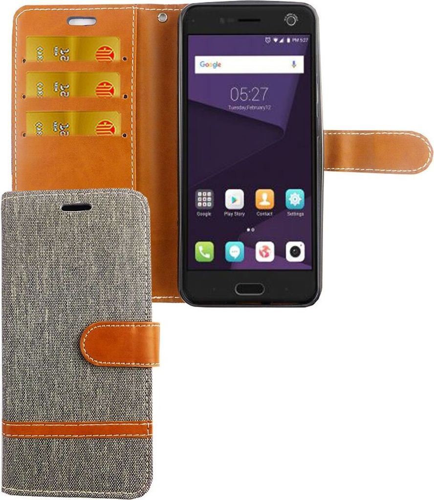 Tasche für ZTE Blade V8 Jeans Cover Handy Schutz Hülle Case Grau