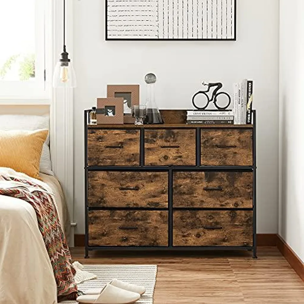 Commode en tissu industrielle à 7 tiroirs, meuble de rangement gris anthracite