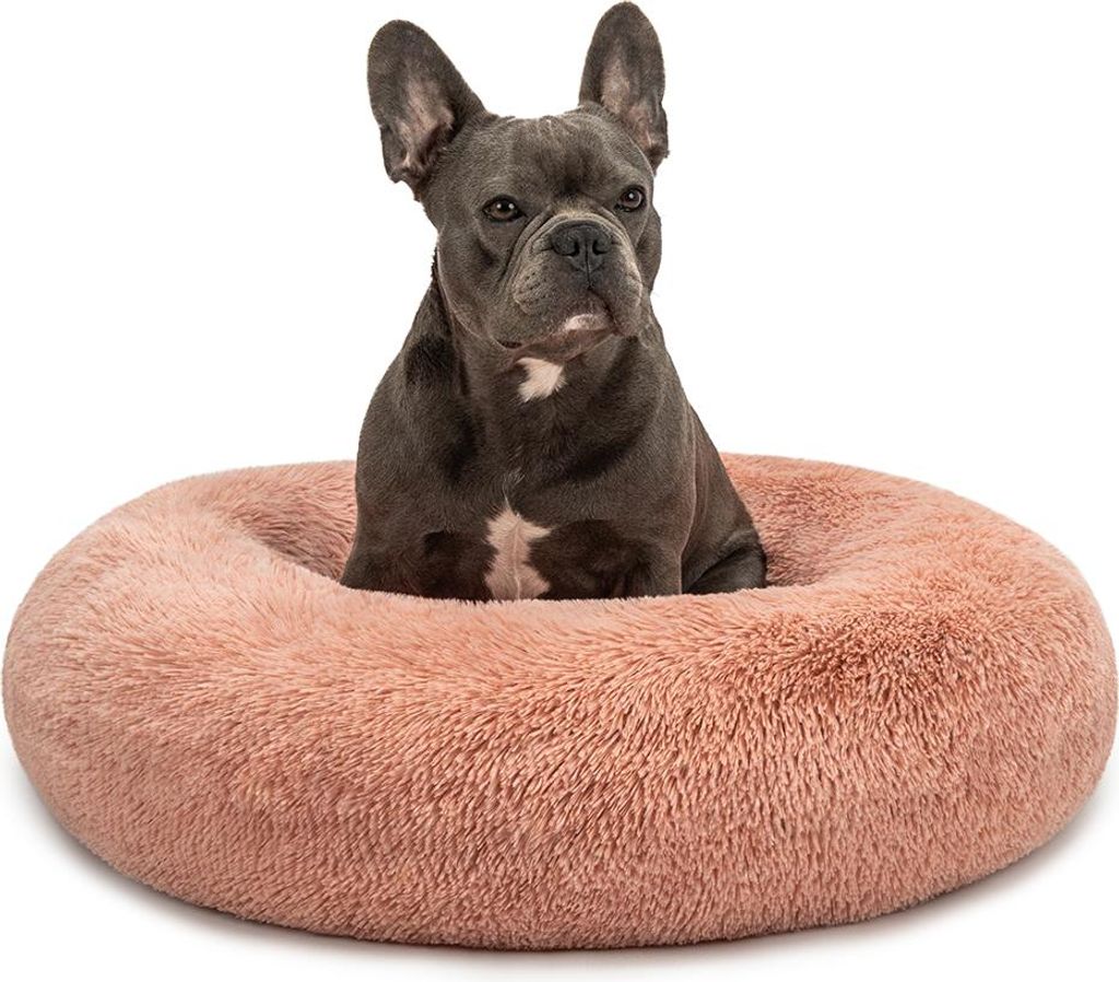 lionto Donut Hundebett, rundes Hundesofa mit Plüschbezug & Anti-Rutsch-Noppen, weich & gemütlich, 70 cm Durchmesser, rosa