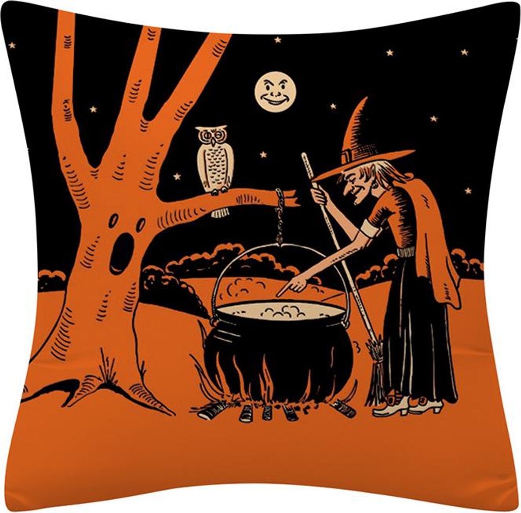 Set von 4 Halloween Sofa Accessoires, Orange, Home Sofa Dekoration (45 x 45 cm)