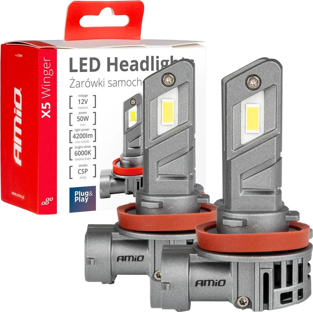 Lampadine a LED per auto X5 Winger H8 H9 H11 6000K Canbus AMIO 50W 4200LM