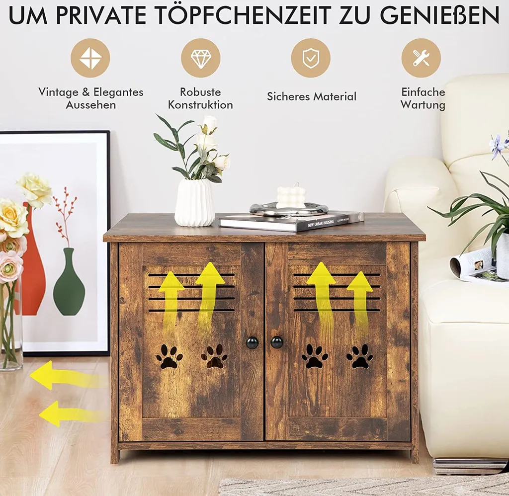 Armadietto per Gatti COSTWAY Vintage: Mobile Lettiera in Legno Elegante - 2