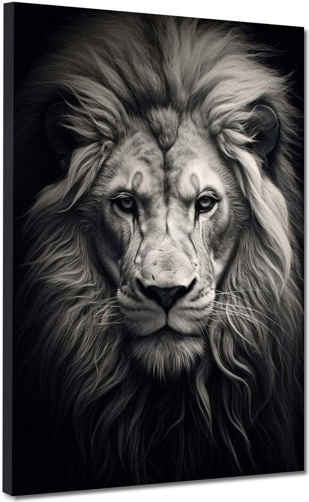 Löwe frontal Black Style Leinwandbild Wandbild Kunstdruck XL Wanddeko: 75x100x4cm