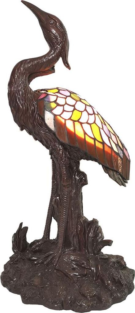 Clayre & Eef Tiffany Tischlampe Vogel 58 cm Braun Gelb Glas