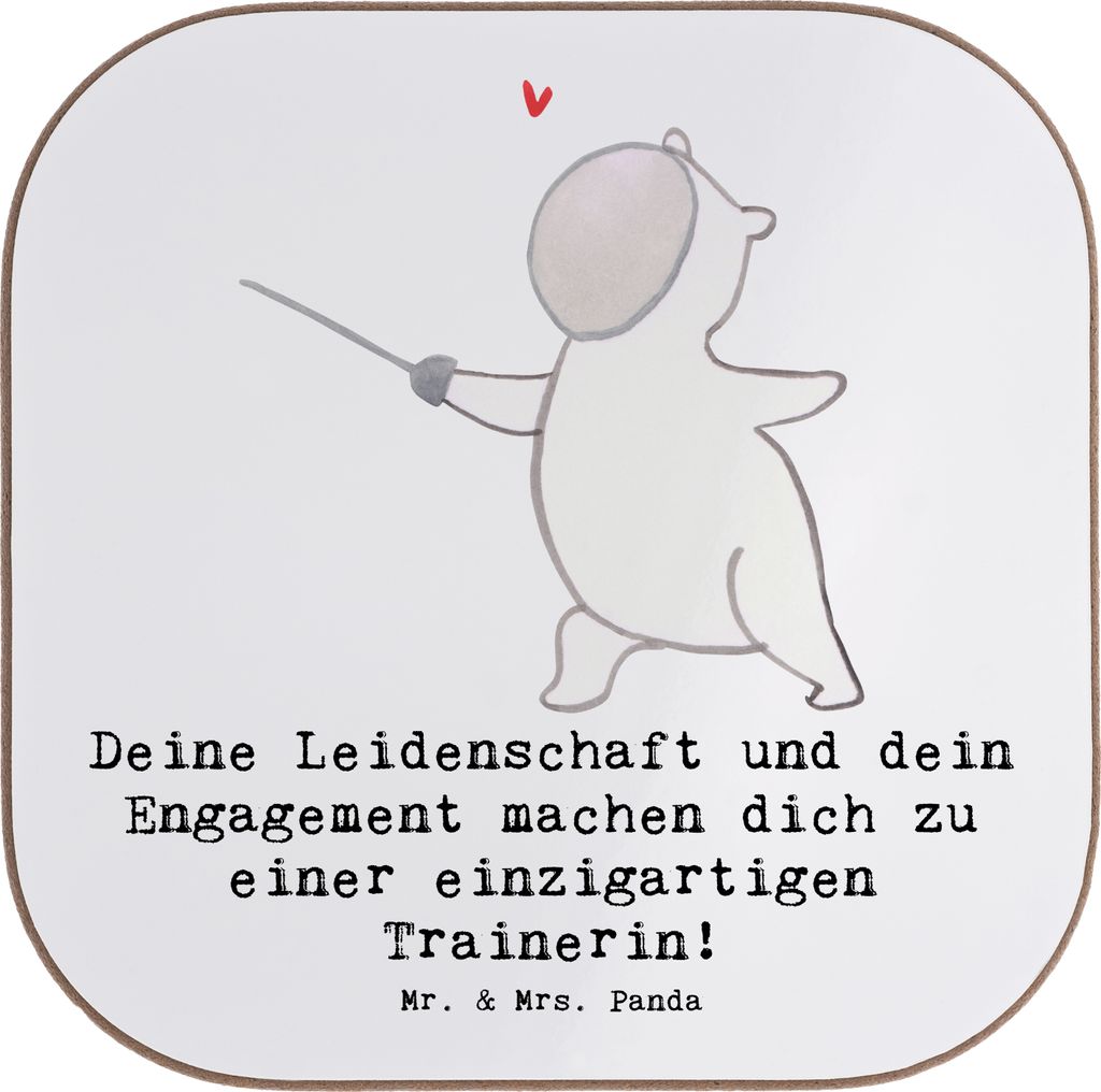 Mr. & Mrs. Panda Untersetzer Glas Fechten Trainerin Einzigartig - Weiß - Geschenk, für Gläser, Fechtübungen, Fechatelier, Tassen, Fechtcoach, e...