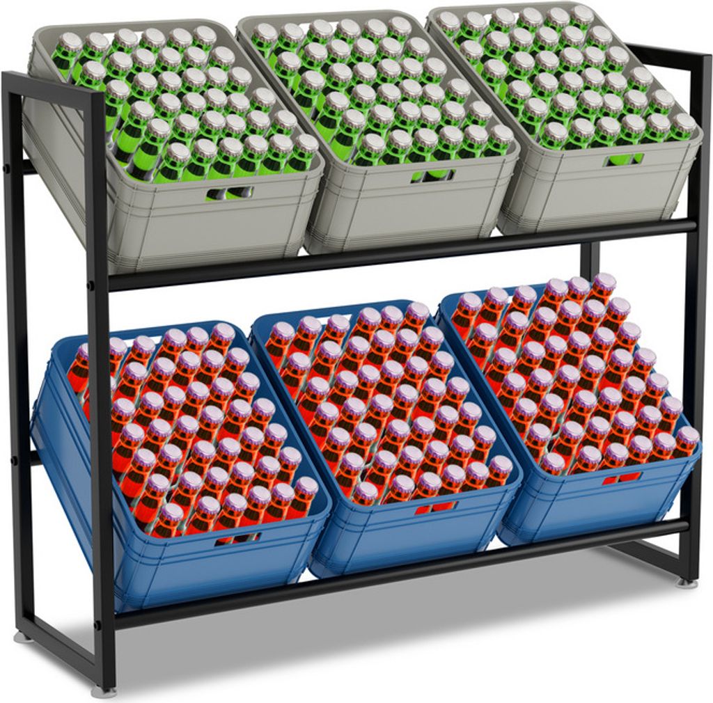 Jopassy Getränkekistenregal für 6 Kisten 105x32x85cm Getränkekistenständer Schwarz für Küche Wohnbereich