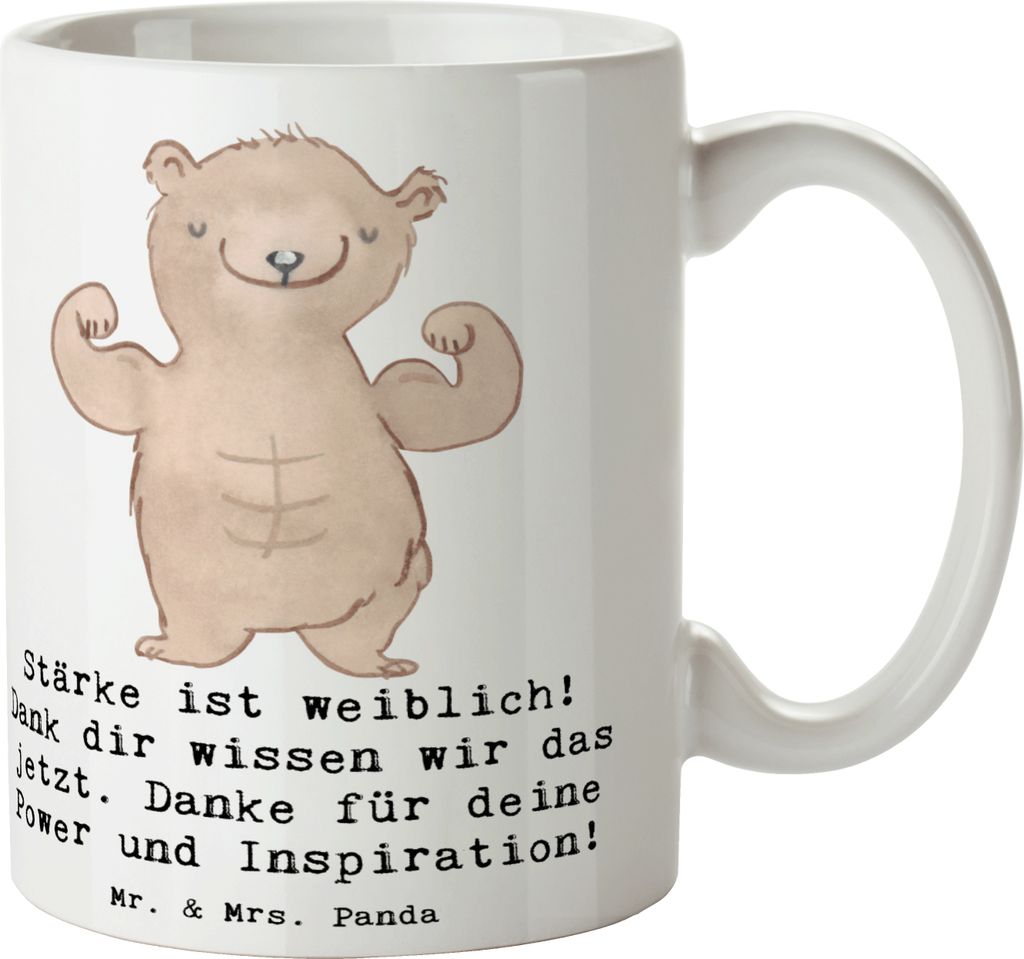 Mr. & Mrs. Panda Tasse Bodybuilding Trainerin - Weiß - Geschenk, Becher, Krafttraining, Kaffeebecher, Keramiktasse, Trainingsplan, Motivation, wei...