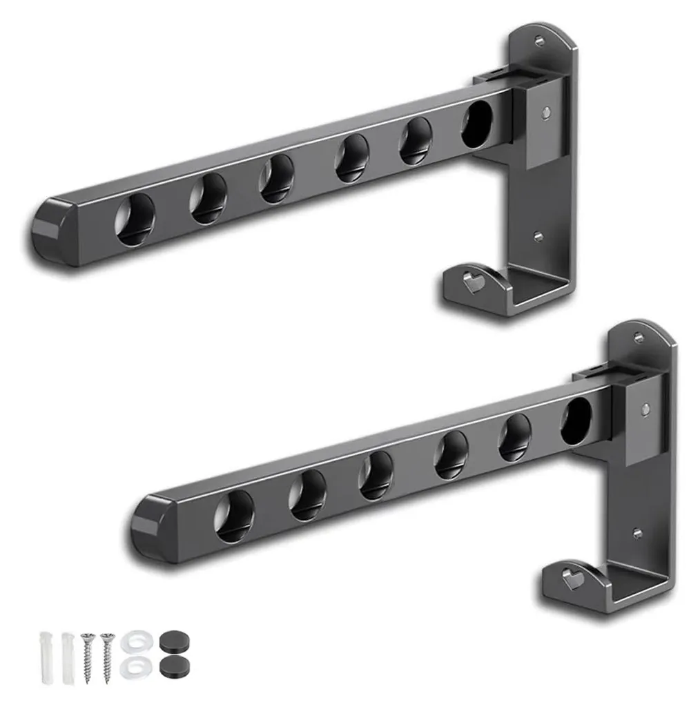 Porte-Cintre Mural Pivotant en Aluminium - Double Barre de Séchage 90°