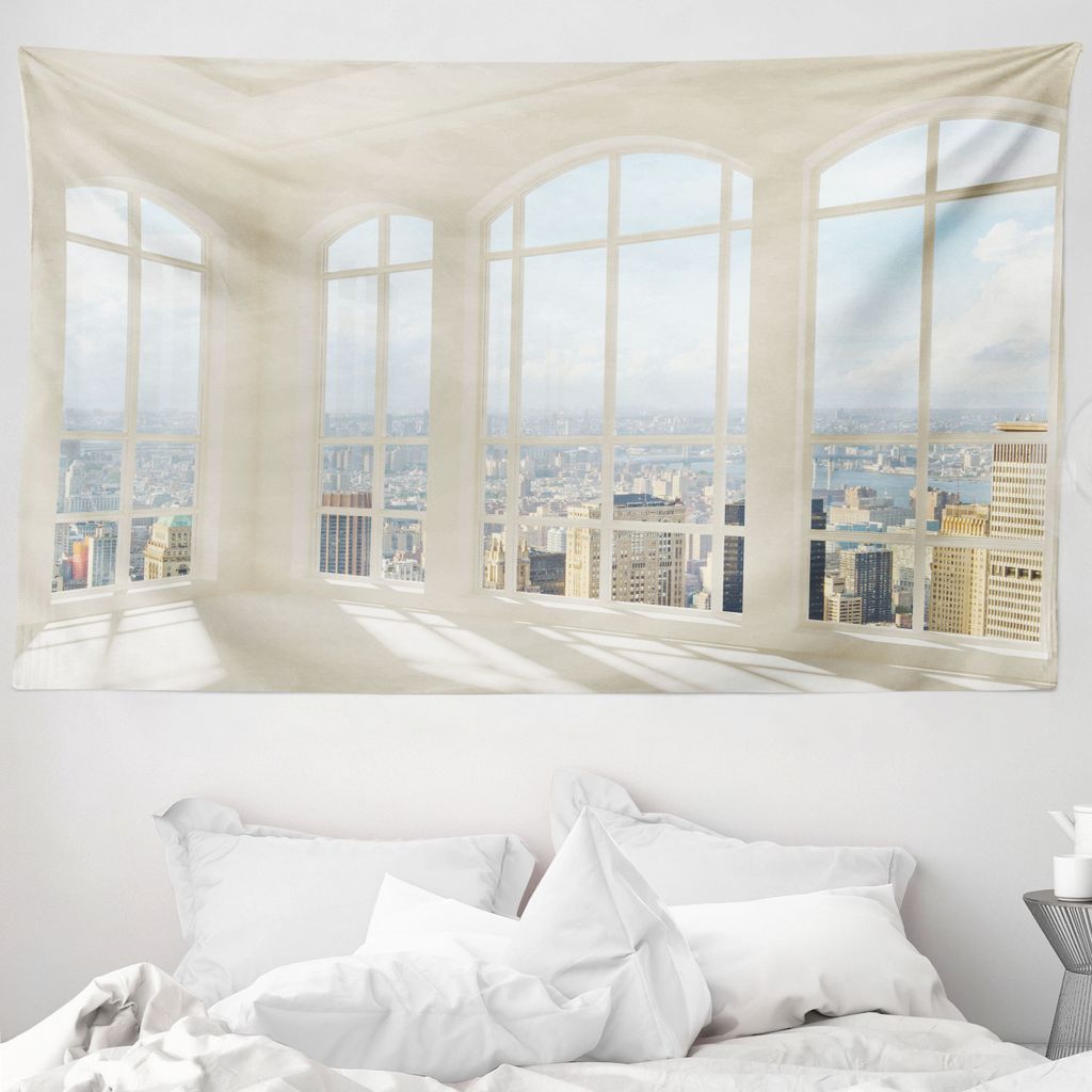 ABAKUHAUS Modern Wandteppich, Weiß Wohnung Moderne aus Weiches Mikrofaser Stoff Waschbar ohne Verblassen Digitaldruck, 230 x 140 cm, Babyblau Weiß