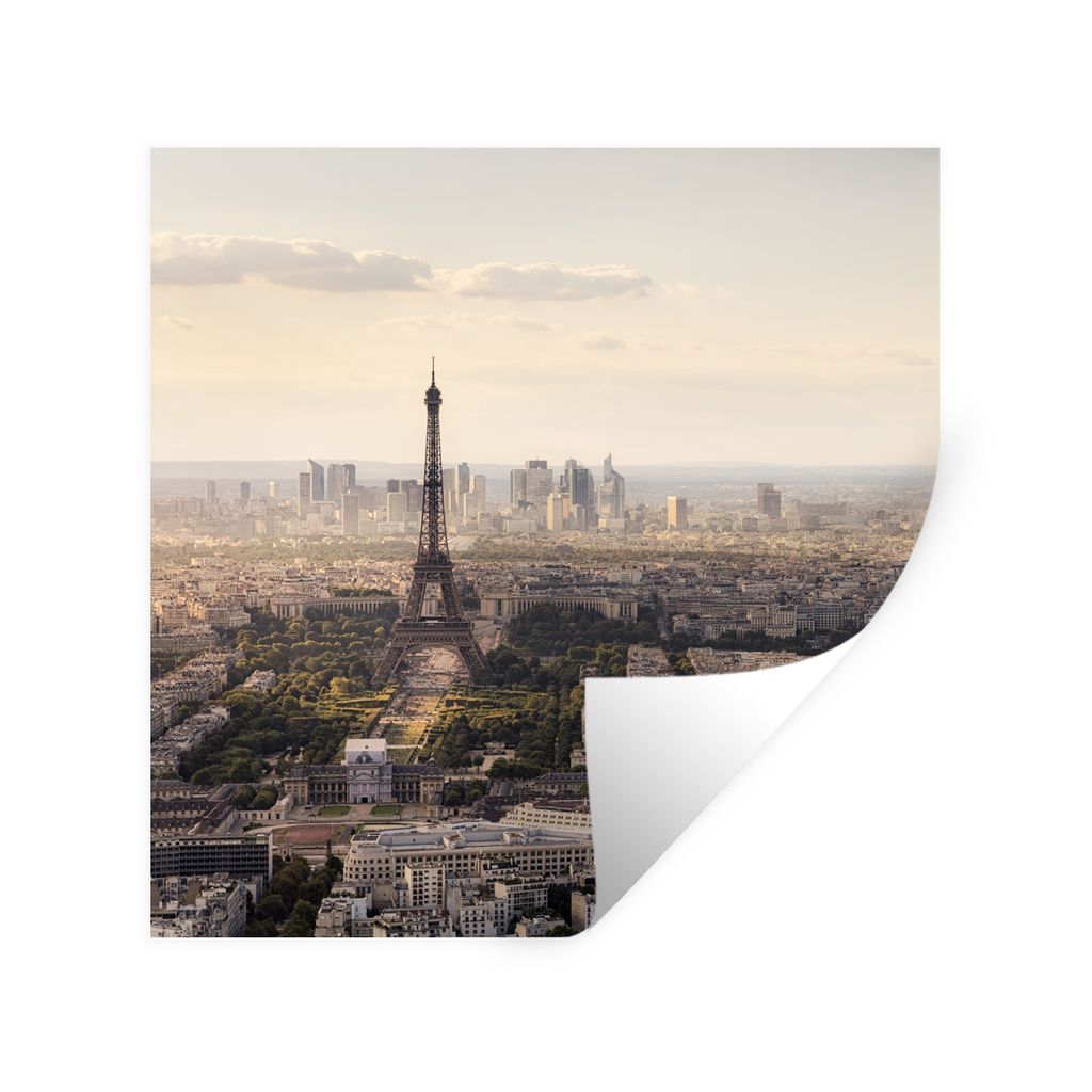 MuchoWow Wandtattoo Wandsticker Wandaufkleber Paris - Eiffelturm - Himmel 100x100 cm Selbstklebend und Repositionierbar - Wierderverwendbar - Sel...