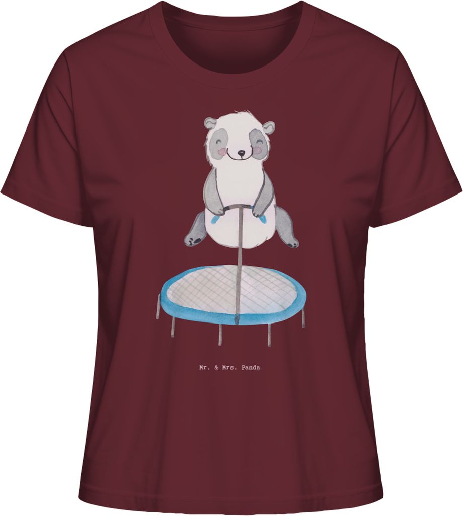 Mr. & Mrs. Panda Basic Shirt Damen Panda Trampolin springen Größe XL - Burgundy - Geschenk, Baumwoll T-Shirt, Fitnessstudio, Mit Print, Bio, Ober...