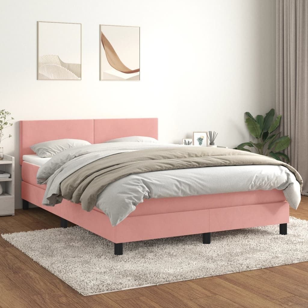 "Rabatt" Boxspringbett mit Matratze - 2 Personen - Strapazierfähiger Stoff - Rosa 140x200 cm Samt - Klassische Betten CC6850