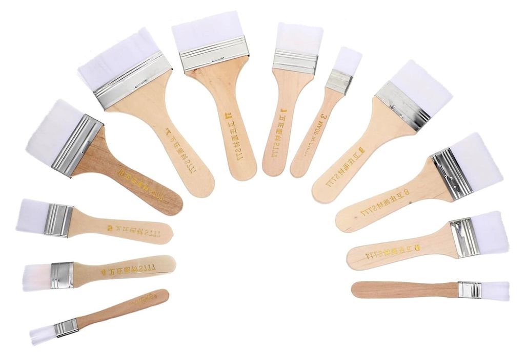 12 Stück Nylon Malpinselset Flachpinsel Ölpinsel Vielseitig für Öl Acryl und Aquarellmalerei Künstler Zubehör