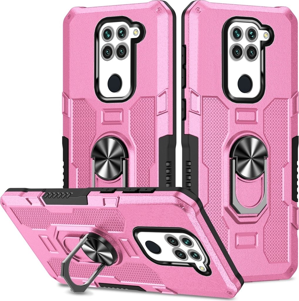 Redmi Note 9 Hülle, Dual Layer Robuste Rüstung Ringhalter Ständer Schutzhülle für Xiaomi Redmi Note 9 Pink