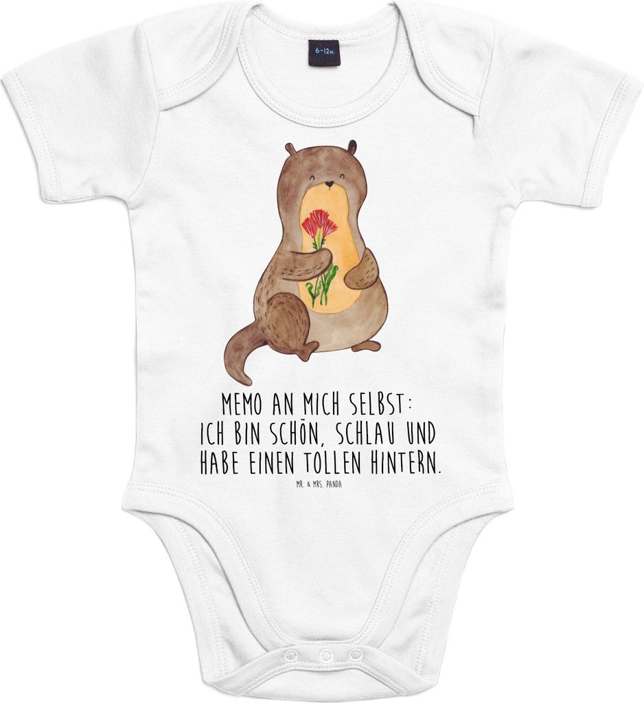 Mr. & Mrs. Panda Babybody Otter Blumenstrauß 3. - 6. Monat - Heather Grey - Geschenk, Seeotter, Selbstliebe, kurzarm, Achtsamkeit, Selbstvertrauen...