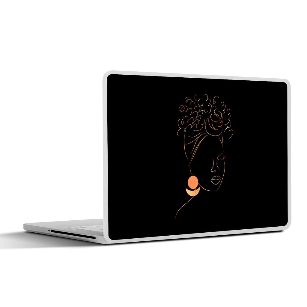 MuchoWow Laptop Aufkleber Sticker Cover Frau - Gold - Schwarz - Strichzeichnung 32.5x23.5 cm - Sticker für Laptop - Selbstklebend