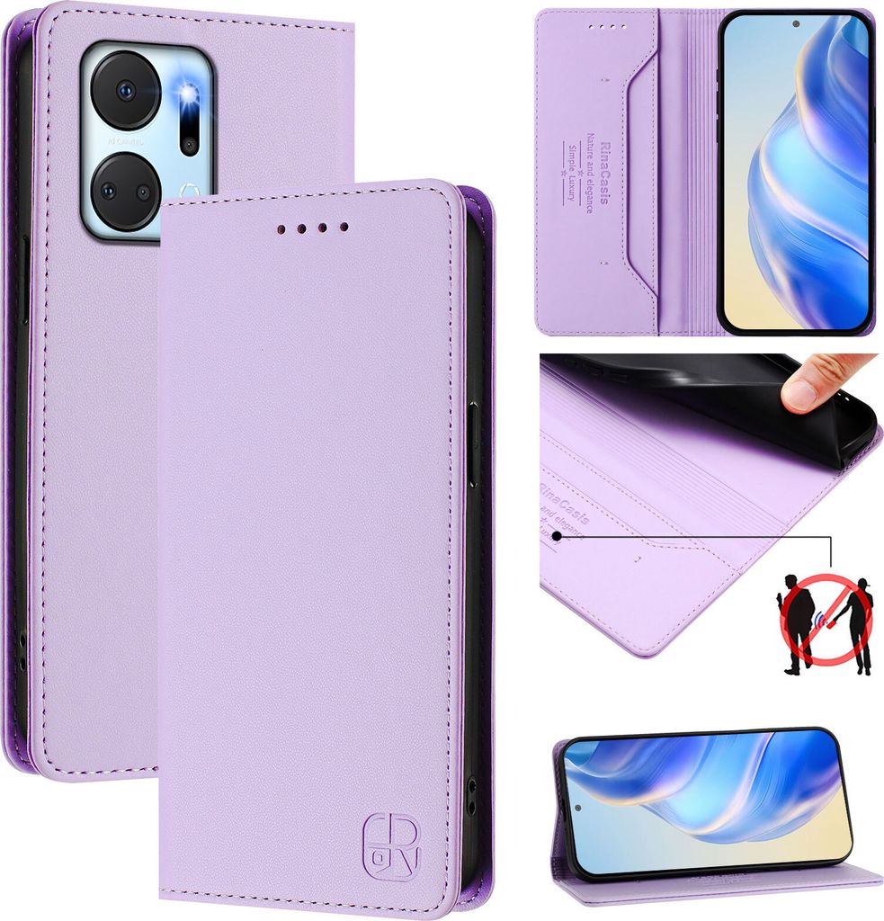 Lederhülle für Honor X7A Hülle Flip Brieftasche Kartenfächern Ständer Schutzhülle Violett