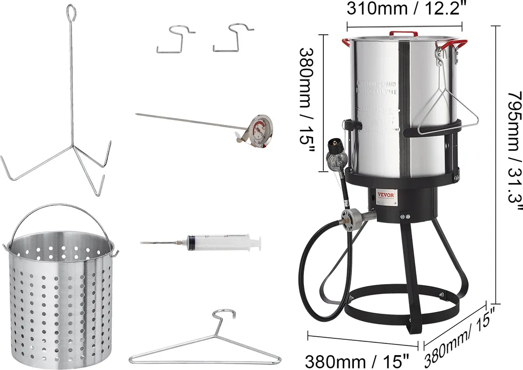 Friggitrice per tacchini VEVOR, set di cottura per friggitrice per tacchini da 30 litri, pentola per friggere all'aperto in alluminio, bollitore a gas propano con bruciatore da 54.000 BTU, cestello incluso, supporto per pollame forato, ecc. - 8