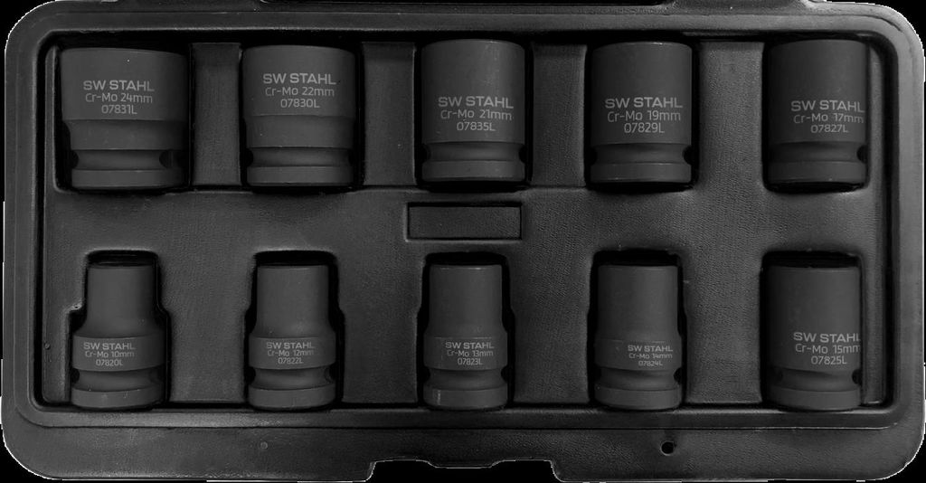 SW-Stahl 07950L IMPACT-Steckschlüsseleinsätze, 1/2", 10-24 mm, 10-teilig