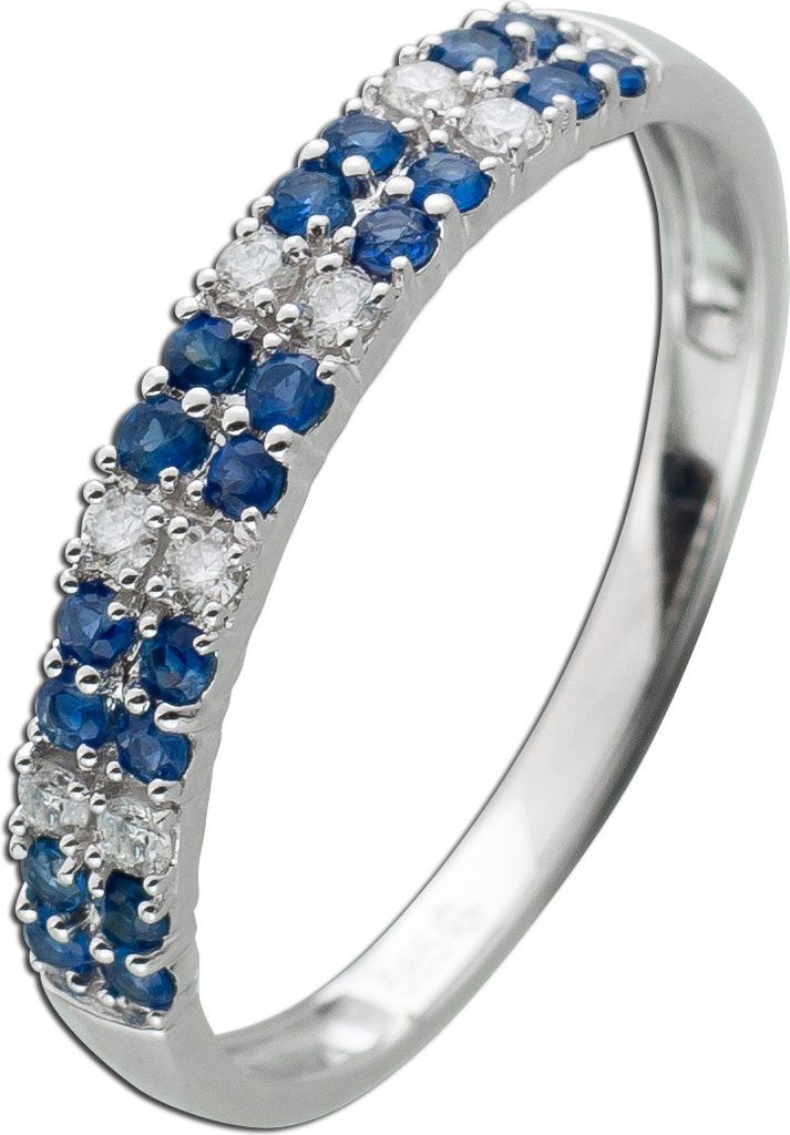 Saphir Ring Weißgold 585 14K blaue Edelsteine Brillanten 0.09ct W SI 17