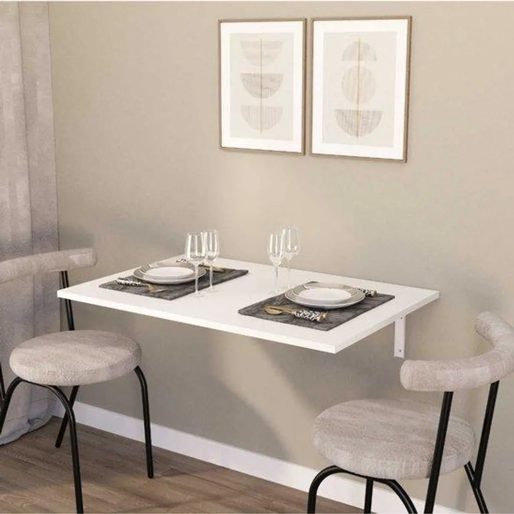 Table pliante murale blanche 72x45 cm - Bureau mural rabattable compact