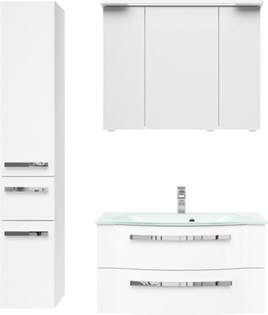 Badmöbelset 4-teilig Pelipal xpressline 4005 BxHxT 122 x 200 x 49,1 cm Frontfarbe weiß hochglanz mit Waschtisch Glas wei