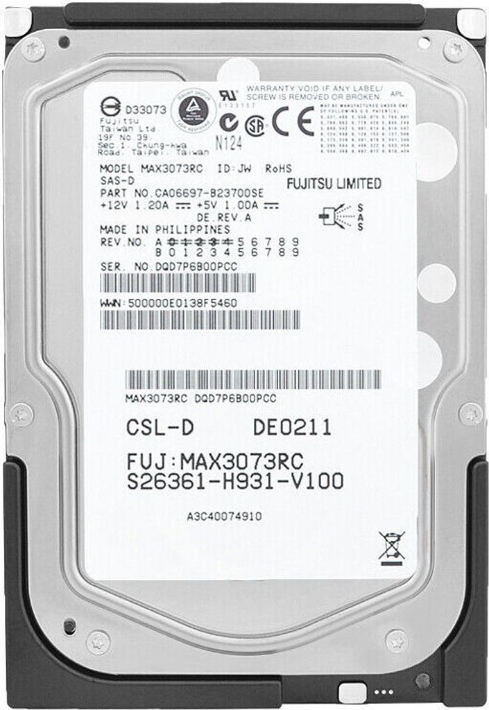 Festplatte Fujitsu 73GB MAX3073RC 15 000Rpm 8Mb Cache SAS 3,5" Zoll