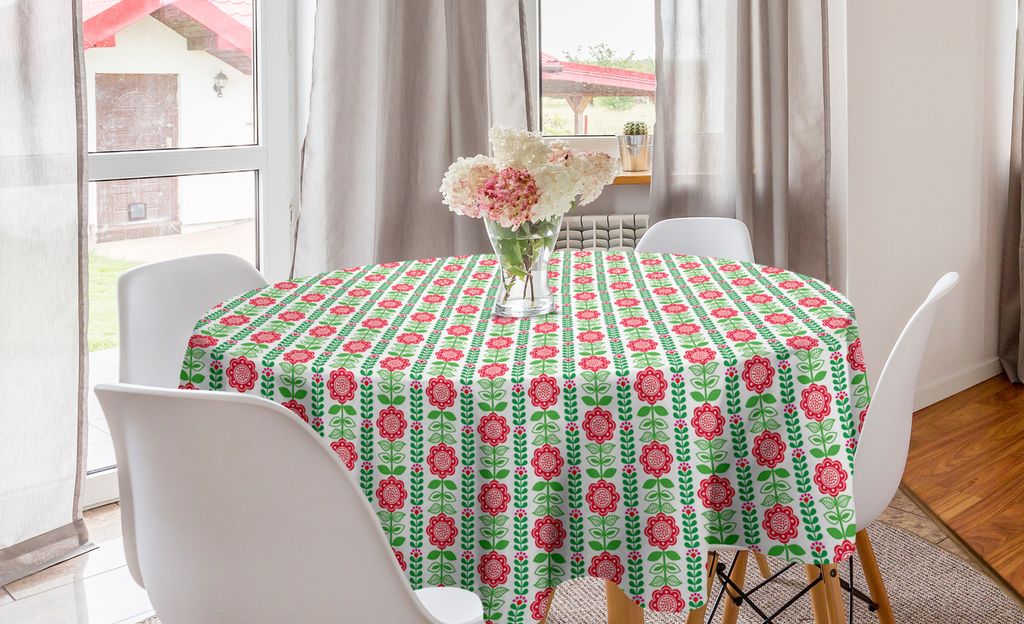 ABAKUHAUS Blume Runde Tischdecke, Nordic Stil Flourish Blätter, Kreis Tischdecke Abdeckung für Esszimmer Küche Dekoration, 150 cm, Apfelgrün Ve...