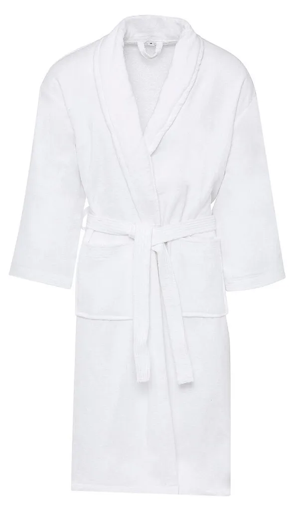 Robe de chambre unie blanche Como FK2141 en tissu doux Premium L