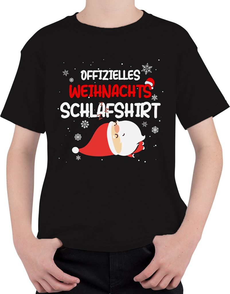 Offizielles Weihnachts-Schlafshirt Weihnachtsmann Santa - Weihnachten Xmas Christmas Uni Kinder T-Shirt, Schwarz, 152