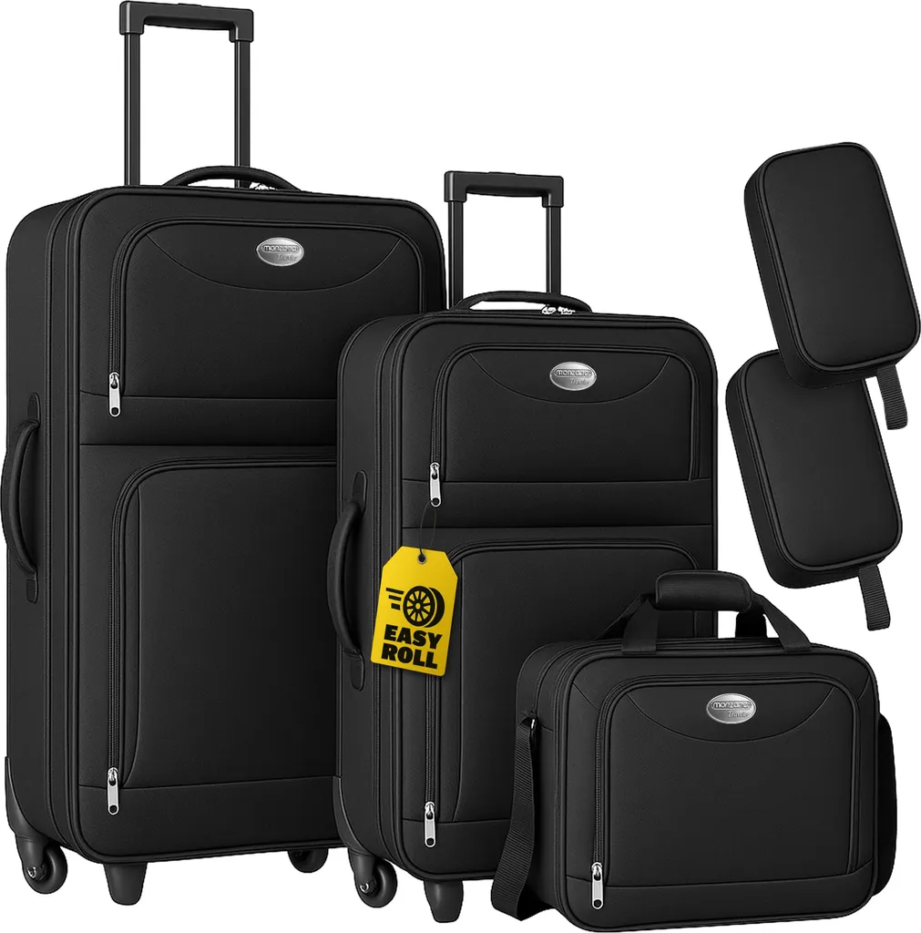 Set Valigie Trolley Monzana® 5pz Nero - Bagaglio Morbido Leggero
