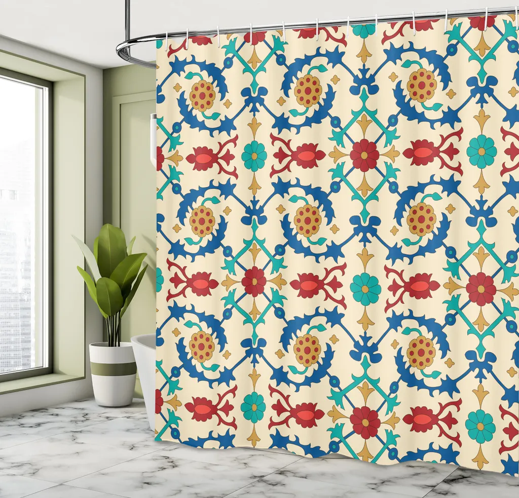 Rideau de Douche en Tissu Motif Ethnique Baroque Multicolore 175x240 cm