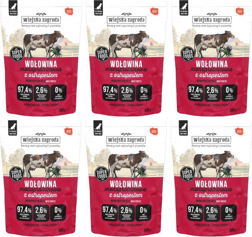 Wiejska Zagroda Nassfutter für Hunde Rindfleisch Monoprotein 6x500g