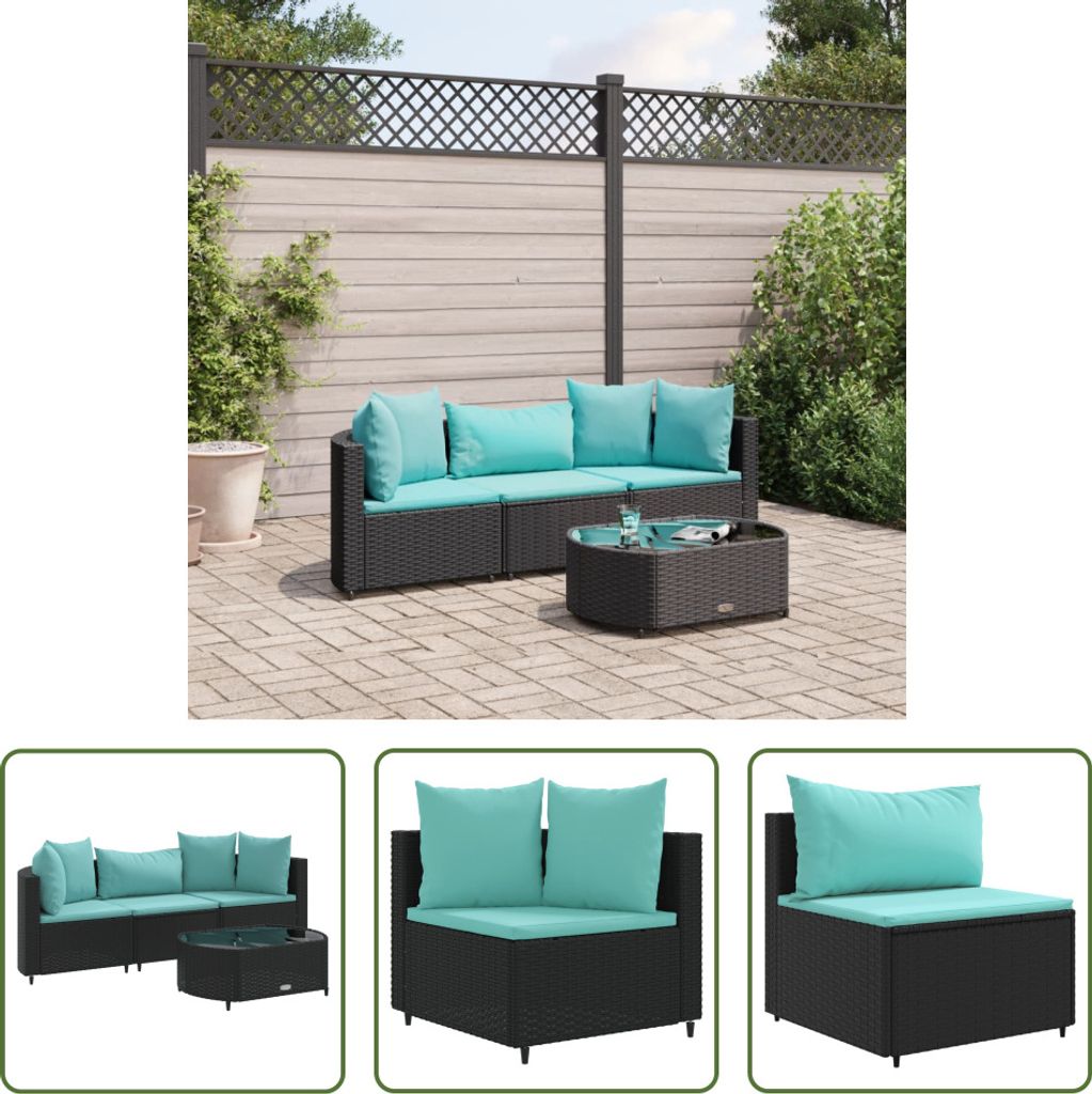The Living Store 4-tlg. Garten-Sofagarnitur mit Kissen Schwarz Poly Rattan