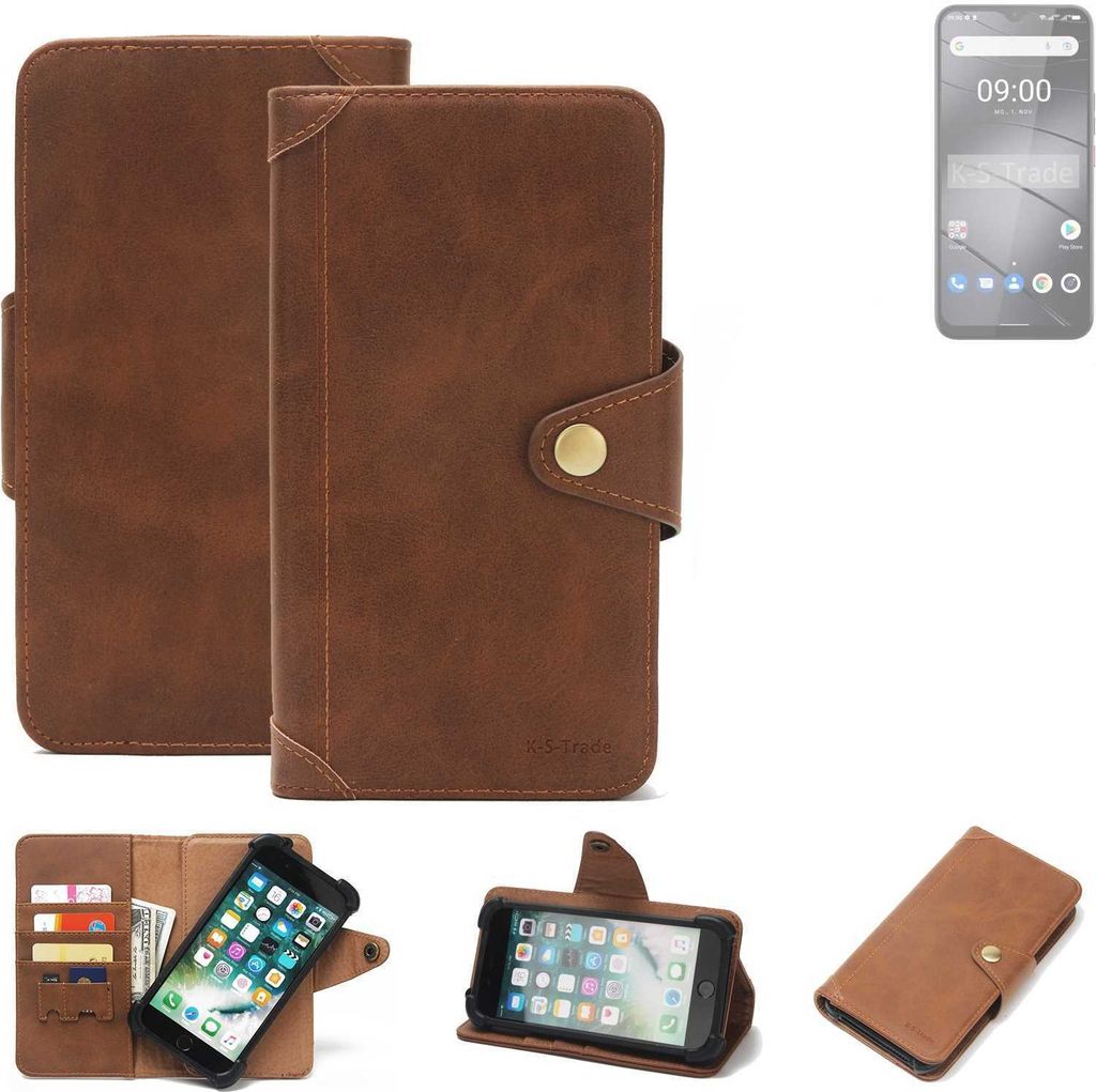 K-S-Trade Handyhülle kompatibel mit Gigaset GS5 Schutz Hülle Walletcase Bookstyle Tasche Case Handytasche Wallet Flipcase Cover PolyurethanBraun ...