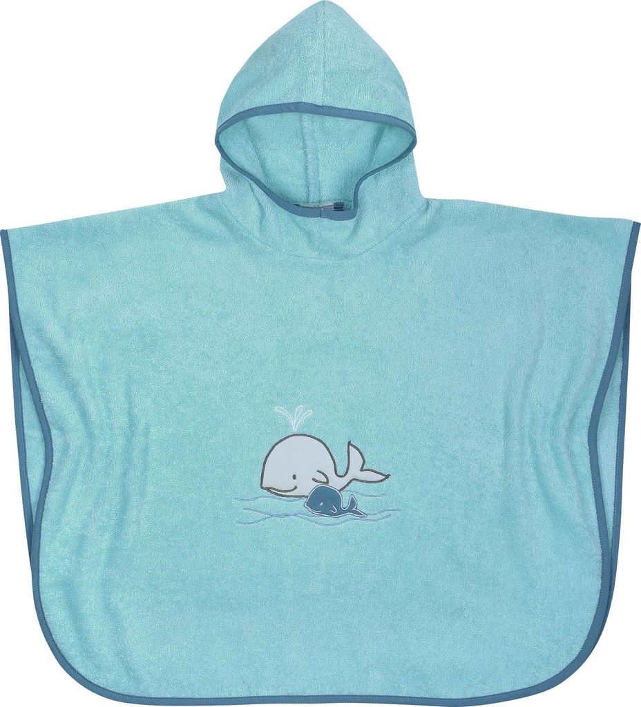 Wörner Kinder-Poncho Walfamilie" mit Kapuze hellblau 75x60 cm"