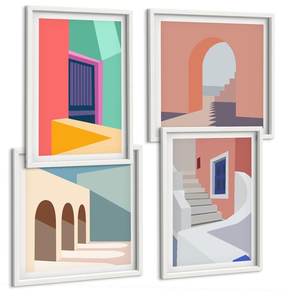 Bilder Set 4-teilig im weißen Rahmen – Wandbilder 4 Stück – gerahmte Poster für Wohnzimmer, Schlafzimmer und Flur – 50x50 cm - 40x60 cm ...