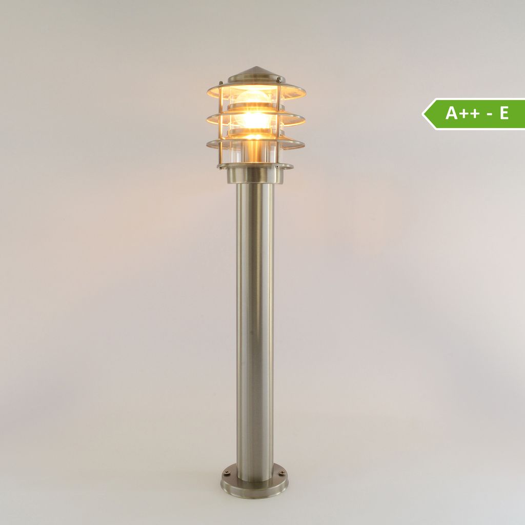 Elegante Standleuchte 249-500 aus V2A-Edelstahl, 50 cm Höhe, Eisen-gebürstet, IP44, E27 Fassung