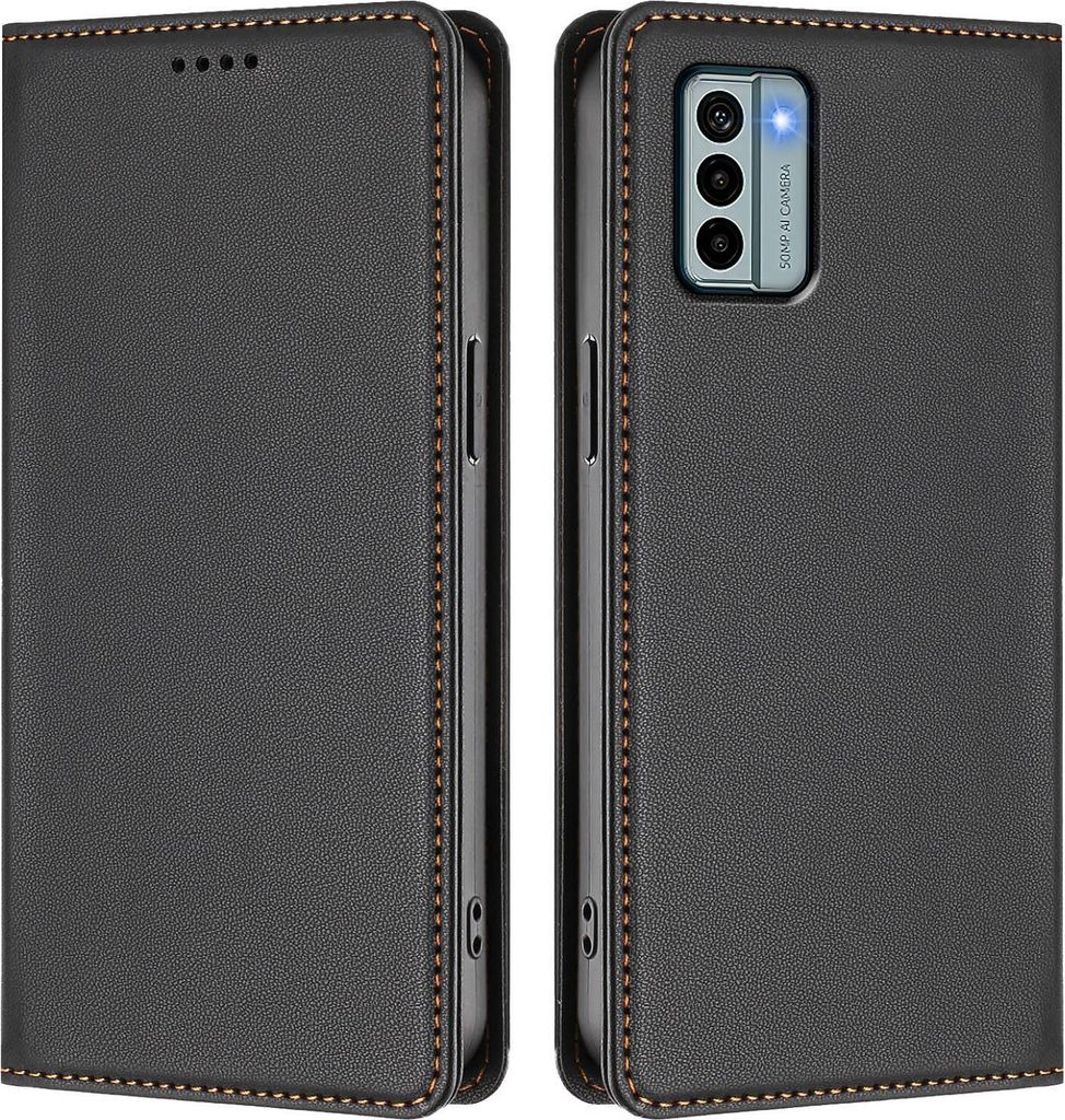 Handyhülle für Nokia G22, Kunstleder Klapphülle Stoßfeste Magnetische Hülle mit Ständer Schwarz