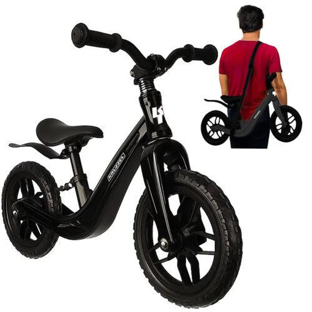 Vélo d'équilibre noir ultra robuste avec cadre en acier et selle confort