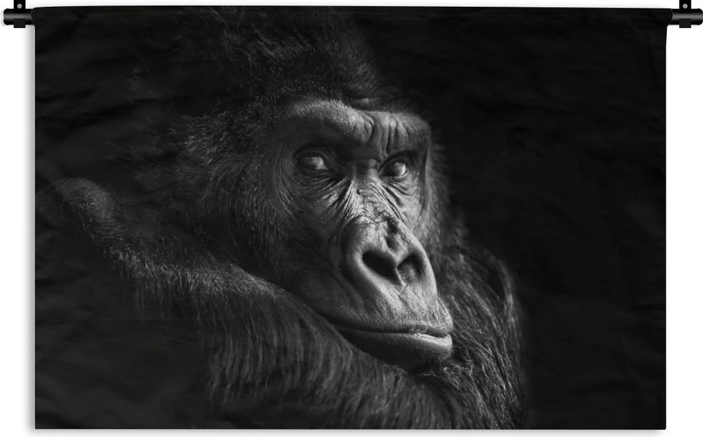 MuchoWow Wandteppich Wandbehang Gorilla - Affe - Schwarz - Weiß - Porträt 60x40 cm Tapisserie Dekoration Wandtuch - Wanddekorationen