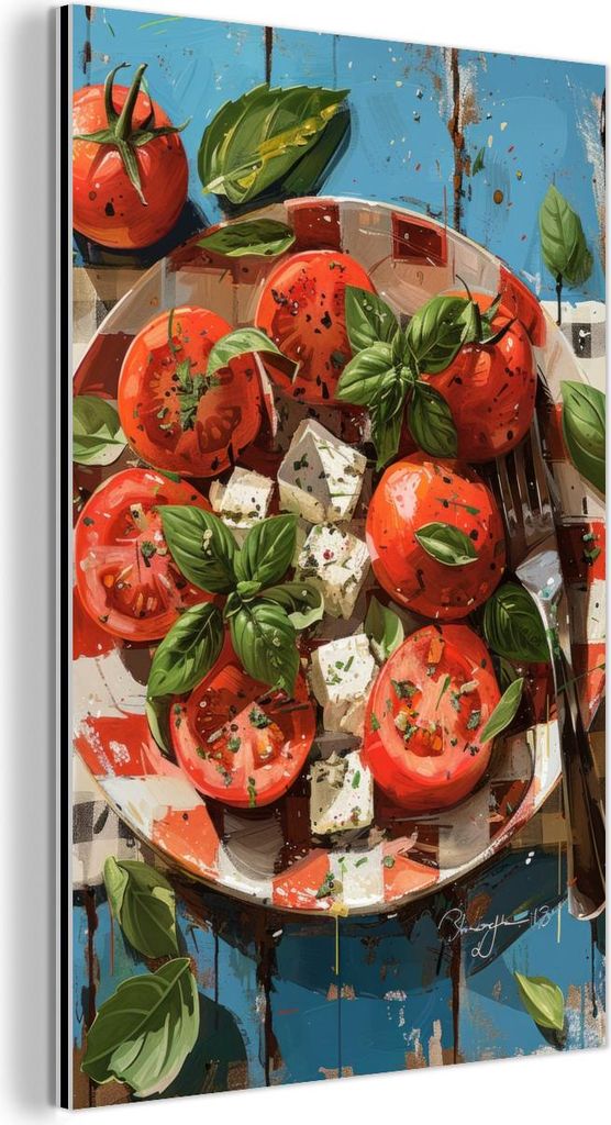 MuchoWow Wanddekoration Metall Metallbild Wandkunst 80x120 cm Caprese - Salat - Sommer - Essen - Italien MuchoWow Aluminium Gemälde - Bilder
