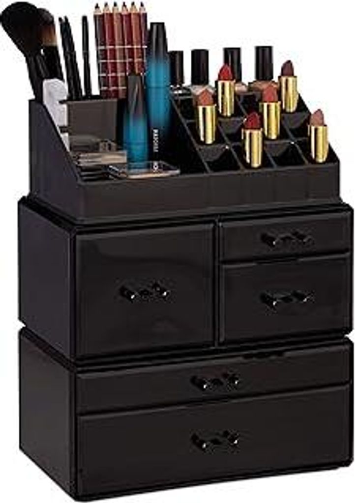 Make Up Organizer mit 21 Fächern, Kosmetik Tower für Lippenstift, Nagellack, Acryl Make Up Box, schwarz