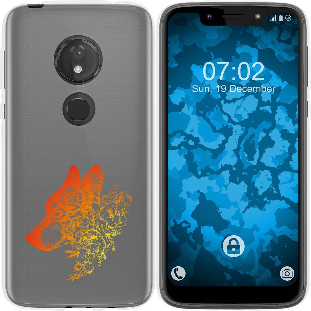 PhoneNatic Case kompatibel mit Motorola Moto G7 Play Silikon-Hülle Floral Wolf M3-2
