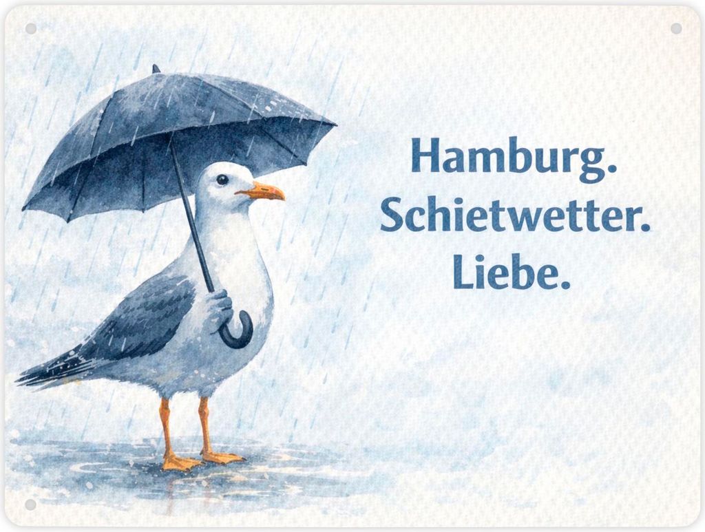 Möwe Hamburg Schietwetter Metallschild XL in 21x28 cm Norddeutschland